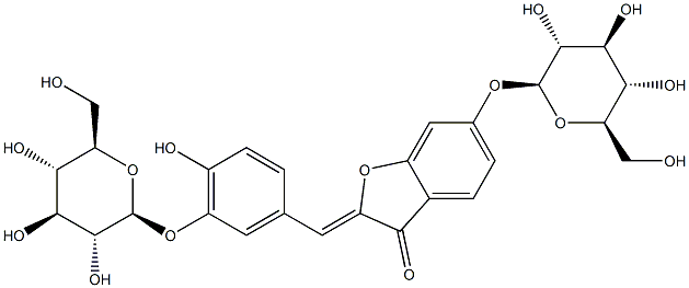 (Z)-6-(β-D-Glucopyranosyloxy)-2-[[3-(β-D-glucopyranosyloxy)-4-hydroxyphenyl]methylene]benzofuran-3(2H)-one Struktur