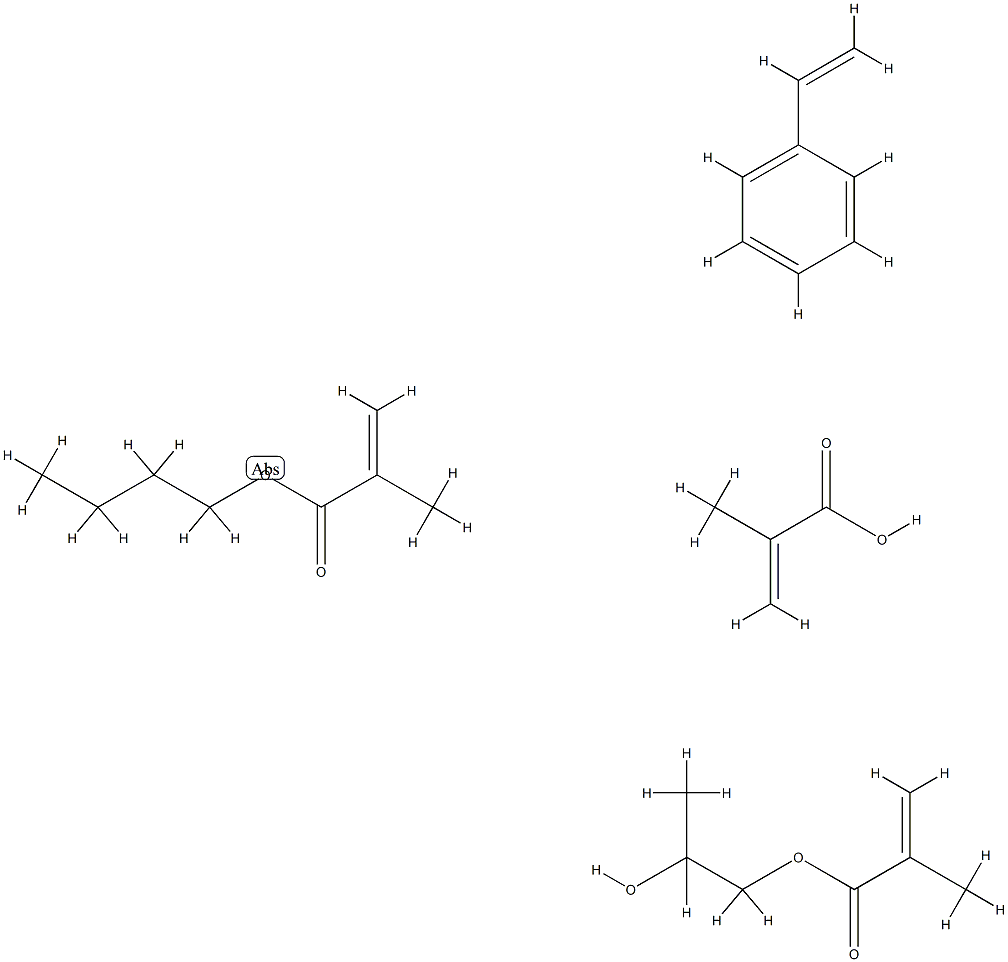 2-Propenoic acid, 2-methyl-, polymer with butyl 2-methyl-2-propenoate, butyl 2-propenoate, ethenylbenzene and 1,2-propanediol mono(2-methyl-2-propenoate) Struktur