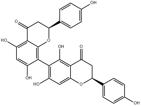 (2S,2'S)-2,2',3,3'-Tetrahydro-5,5',7,7'-tetrahydroxy-2,2'-bis(4-hydroxyphenyl)-6,8'-bi(4H-1-benzopyran)-4,4'-dione Struktur