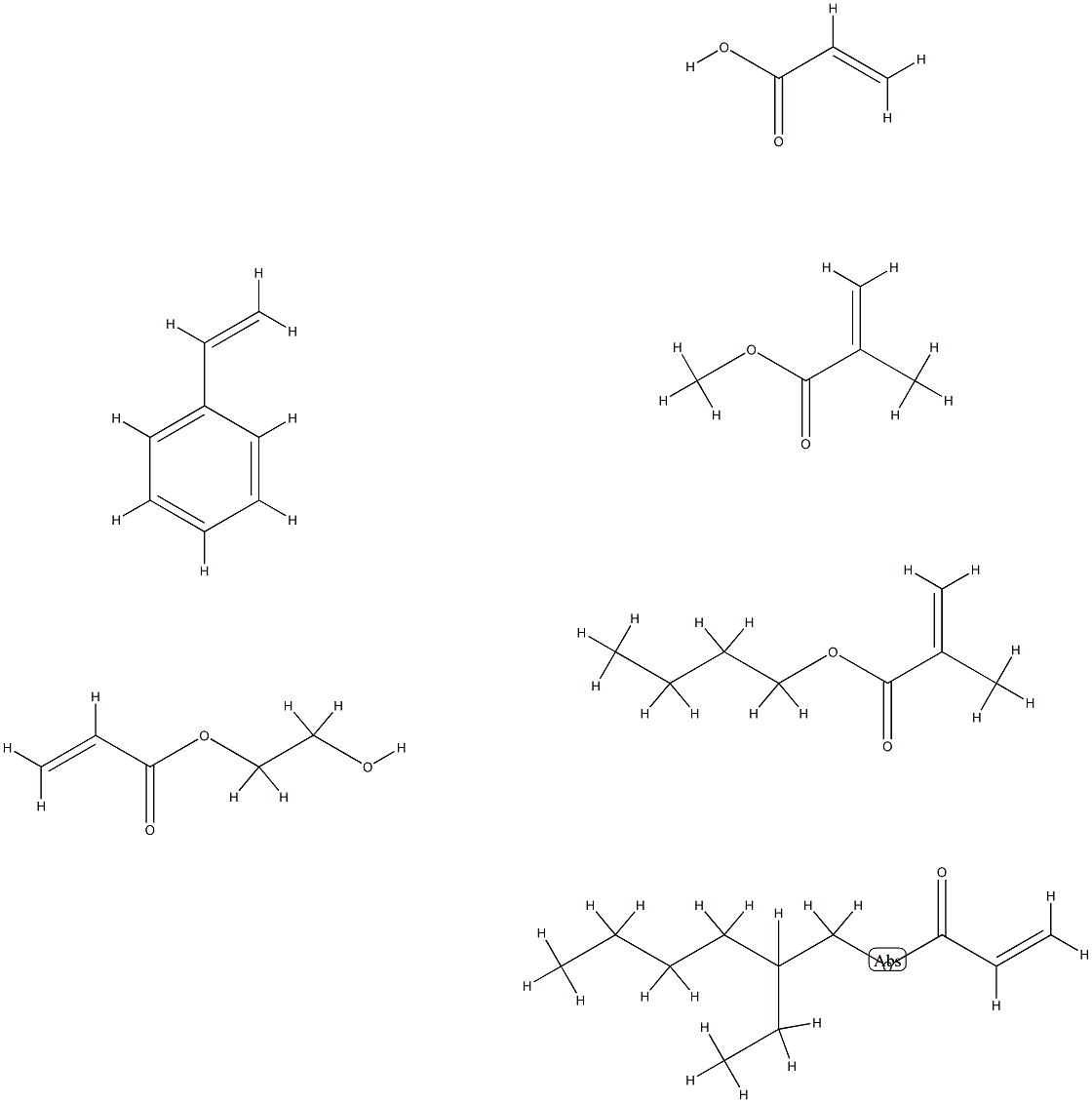 2-Propenoic acid, 2-methyl-, butyl ester, polymer with ethenylbenzene, 2-ethylhexyl 2-propenoate, 2-hydroxyethyl 2-propenoate, methyl 2-methyl-2-propenoate and 2-propenoic acid Struktur