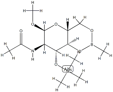 Methyl 2-(acetylamino)-4-O,6-O-(methylboranediyl)-3-O-(trimethylsilyl)-2-deoxy-α-D-glucopyranoside Struktur