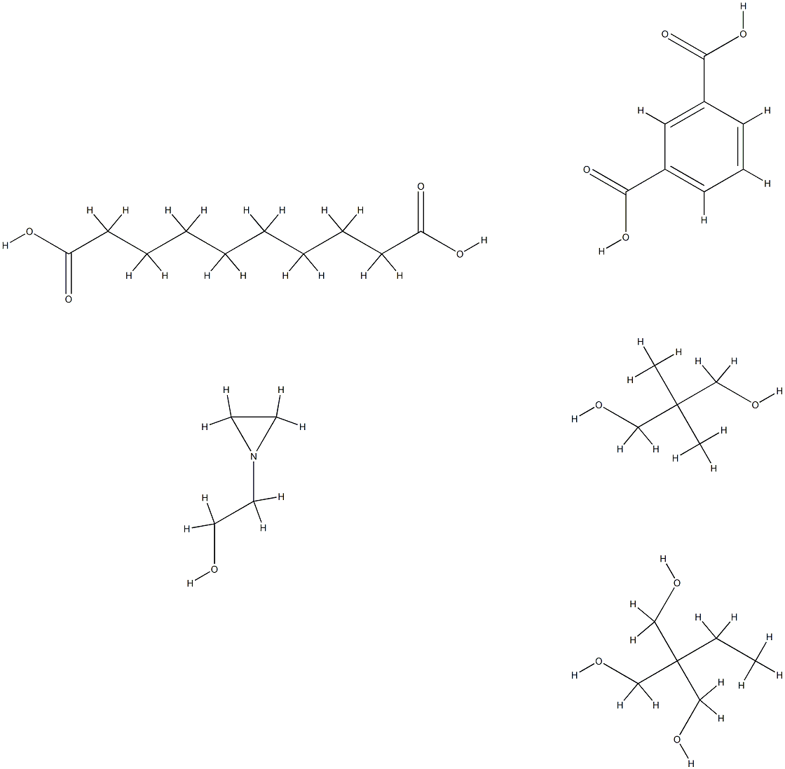 1,3-Benzenedicarboxylic acid, polymer with 1-aziridineethanol, decanedioic acid, 2,2-dimethyl-1,3-propanediol and 2-ethyl-2-(hydroxymethyl)-1,3-propanediol Struktur