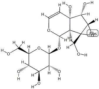 [(1aS)-1a,1bα,2,5a,6,6aβ-Hexahydro-5aα,6α-dihydroxy-1a-(hydroxymethyl)oxireno[4,5]cyclopenta[1,2-c]pyran-2α-yl]β-D-glucopyranoside Struktur