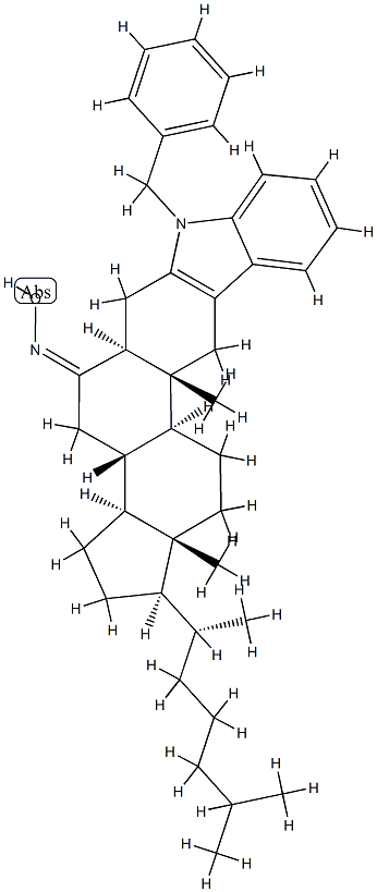 1'-Phenylmethyl-1'H-5α-cholest-2-eno[3,2-b]indol-6-one oxime Struktur