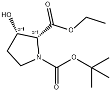 (2R, 3S)-1-N-Boc-3-hydroxy-pyrrolidine-2-carboxylic acid ethyl ester Struktur