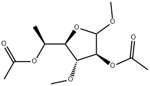 Methyl 6-deoxy-3-O-methyl-L-galactofuranoside diacetate Struktur