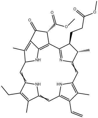 methyl [3S-(3alpha,4beta,21beta]-14-ethyl-21-(methoxycarbonyl)-4,8,13,18-tetramethyl-20-oxo-9-vinylphorbine-3-propionate Struktur