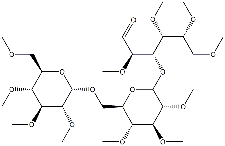 3-O-[6-O-(2-O,3-O,4-O,6-O-Tetramethyl-β-D-glucopyranosyl)-2-O,3-O,4-O-trimethyl-β-D-glucopyranosyl]-2-O,4-O,5-O,6-O-tetramethyl-D-glucose Struktur