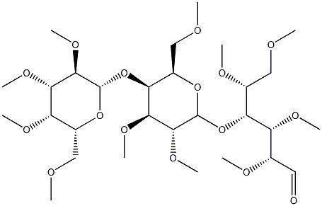 4-O-[4-O-(2-O,3-O,4-O,6-O-Tetramethyl-β-D-galactopyranosyl)-2-O,3-O,6-O-trimethyl-β-D-galactopyranosyl]-2-O,3-O,5-O,6-O-tetramethyl-D-glucose Struktur