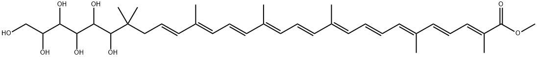 1,2-Dihydro-1-(1,2,3,4,5,6-hexahydroxyhexyl)-8'-apo-ψ,ψ-caroten-8'-oic acid methyl ester Struktur