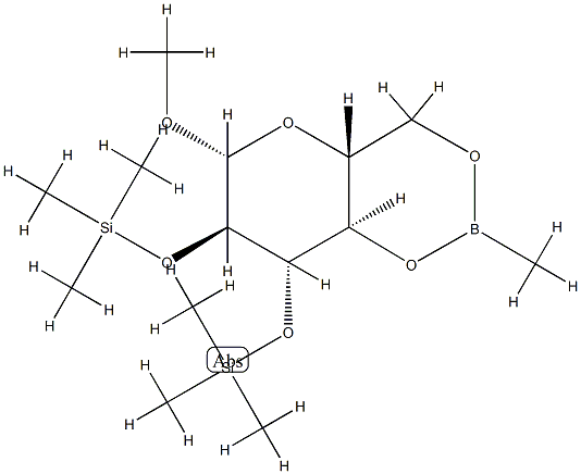 Methyl 2-O,3-O-bis(trimethylsilyl)-4-O,6-O-(methylboranediyl)-β-D-glucopyranoside Struktur