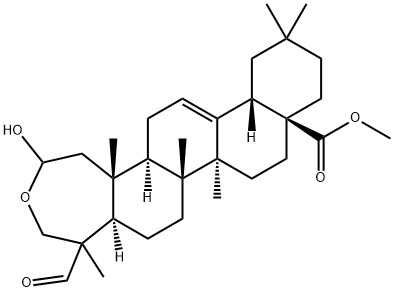 2-Hydroxy-23-oxo-A-homo-3-oxaolean-12-en-28-oic acid methyl ester Struktur