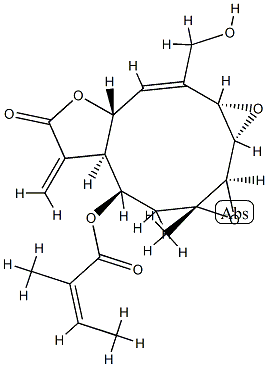 (Z)-2-Methyl-2-butenoic acid (1aR,1bS,2aS,3Z,4aR,7aR,8R,9aR)-1a,1b,2a,4a,6,7,7a,8,9,9a-decahydro-3-hydroxymethyl-9a-methyl-7-methylene-6-oxobisoxireno[5,6:7,8]cyclodeca[1,2-b]furan-8-yl ester Struktur