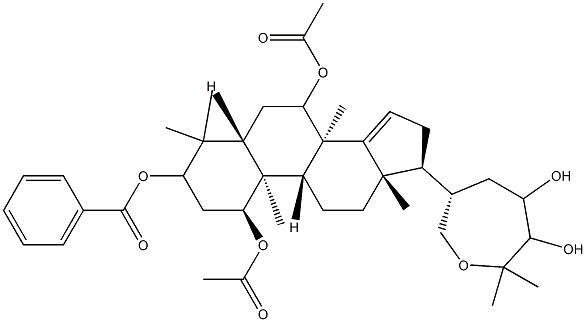 (13α,17α,20S)-21,25-Epoxy-4,4,8-trimethyl-5α-cholest-14-ene-1α,3α,7,23,24-pentol 1,7-diacetate 3-benzoate Struktur