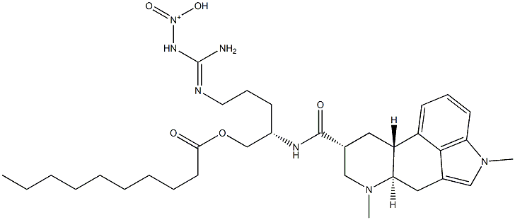 N-[(S)-4-[[Imino(nitroamino)methyl]amino]-1-[[(1-oxodecyl)oxy]methyl]butyl]-1,6-dimethylergoline-8β-carboxamide Struktur