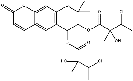 Bis[3-chloro-2-hydroxy-2-methylbutyric acid]7,8-dihydro-8,8-dimethyl-2-oxo-2H,6H-benzo[1,2-b:5,4-b']dipyran-6,7-diyl ester Struktur