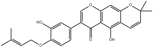 5-Hydroxy-7-[3-hydroxy-4-[(3-methyl-2-butenyl)oxy]phenyl]-2,2-dimethyl-2H,6H-benzo[1,2-b:5,4-b']dipyran-6-one Struktur