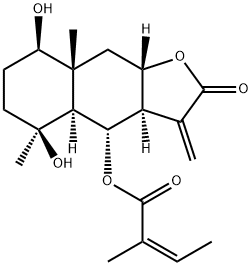 (Z)-2-Methyl-2-butenoic acid (3aR)-2,3,3aα,4,4aα,5,6,7,8,8a,9,9aβ-dodecahydro-5β,8β-dihydroxy-5,8aβ-dimethyl-3-methylene-2-oxonaphtho[2,3-b]furan-4α-yl ester Struktur