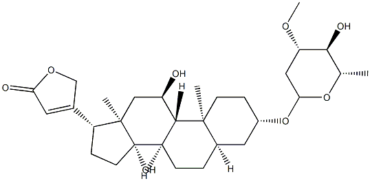 3β-[(3-O-Methyl-2,6-dideoxy-L-arabino-hexopyranosyl)oxy]-11α,14-dihydroxy-5β-card-20(22)-enolide Struktur