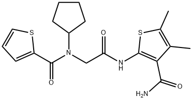 2-Thiophenecarboxamide,N-[2-[[3-(aminocarbonyl)-4,5-dimethyl-2-thienyl]amino]-2-oxoethyl]-N-cyclopentyl-(9CI) Struktur