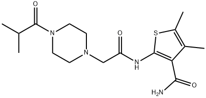 1-Piperazineacetamide,N-[3-(aminocarbonyl)-4,5-dimethyl-2-thienyl]-4-(2-methyl-1-oxopropyl)-(9CI) Struktur