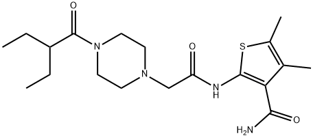 1-Piperazineacetamide,N-[3-(aminocarbonyl)-4,5-dimethyl-2-thienyl]-4-(2-ethyl-1-oxobutyl)-(9CI) Struktur