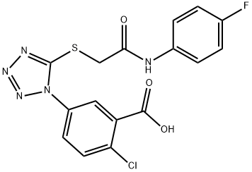 2-chloro-5-(5-{[2-(4-fluoroanilino)-2-oxoethyl]sulfanyl}-1H-tetraazol-1-yl)benzoic acid Struktur