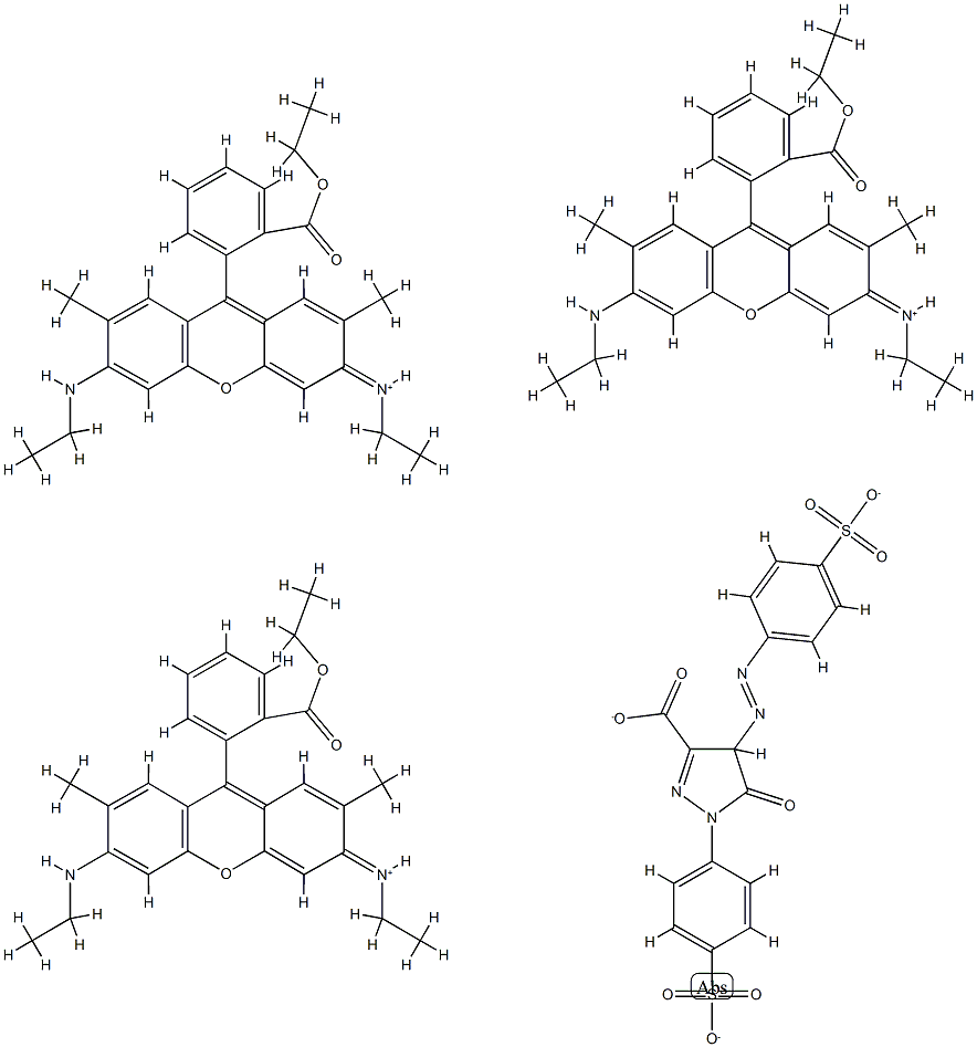 9-[2-(ethoxycarbonyl)phenyl]-3,6-bis(ethylamino)-2,7-dimethylxanthylium, salt with 4,5-dihydro-5-oxo-1-(4-sulphophenyl)-4-[(4-sulphophenyl)azo]-1H-pyrazole-3-carboxylic acid (3:1) Struktur