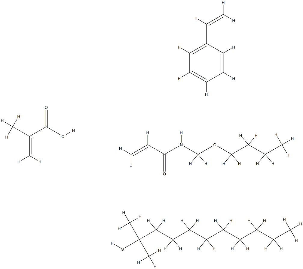 2-Propenoic acid, 2-methyl-, telomer with N-(butoxymethyl)-2-propenamide, tert-dodecanethiol and ethenylbenzene N-Butoxymethylacrylamide, methacrylic acid, styrene, tert-dodecylmercaptan polymer Struktur