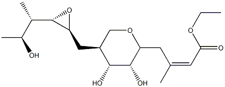 (Z)-3-Methyl-4-[(2S)-tetrahydro-3α,4α-dihydroxy-5β-[[(2S,3S)-3α-[(1S,2S)-2-hydroxy-1-methylpropyl]oxiran-2β-yl]methyl]-2H-pyran-2β-yl]-2-butenoic acid ethyl ester Struktur