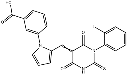 3-{2-[(1-(2-fluorophenyl)-4,6-dioxo-2-thioxotetrahydro-5(2H)-pyrimidinylidene)methyl]-1H-pyrrol-1-yl}benzoic acid Struktur