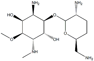 4-Amino-1,4-dideoxy-3-O-(2,6-diamino-2,3,4,6-tetradeoxy-α-D-erythro-hexopyranosyl)-6-O-methyl-1-(methylamino)-L-chiro-inositol Struktur