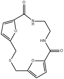 18,19-Dioxa-3-thia-10,13-diazatricyclo[13.2.1.15,8]nonadeca-5,7,15,17(1)-tetrene-9,14-dione Struktur