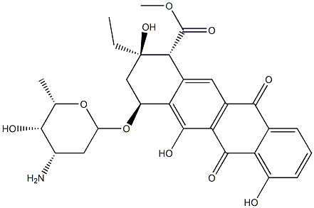 (1R)-1,2,3,4,6,11-Hexahydro-4α-[[3-(methylamino)-2,3,6-trideoxy-α-L-lyxo-hexopyranosyl]oxy]-6,11-dioxo-2-ethyl-2α,5,7-trihydroxy-1β-naphthacenecarboxylic acid methyl ester Struktur