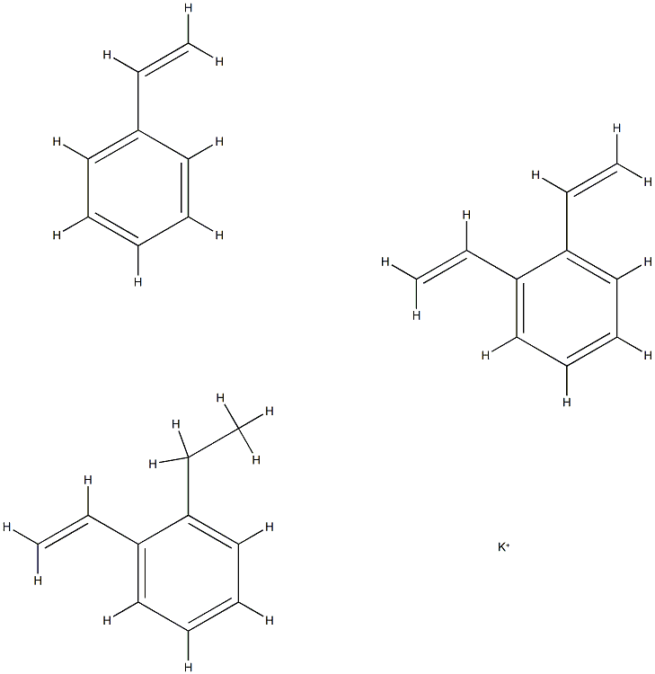 potassium: 1,2-diethenylbenzene: 1-ethenyl-2-ethyl-benzene: styrene Struktur