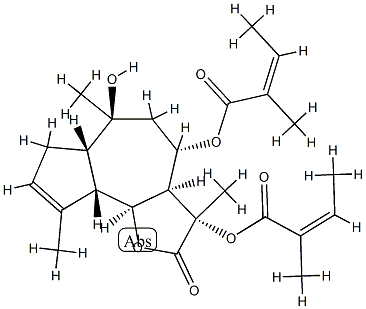 (3S)-3aβ,4,5,6,6aα,7,9aα,9bβ-Octahydro-6α-hydroxy-3,6,9-trimethyl-3β,4β-bis[[(Z)-2-methyl-1-oxo-2-butenyl]oxy]azuleno[4,5-b]furan-2(3H)-one Struktur