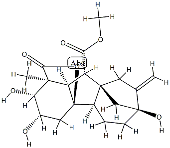 2β,3β,4aα,7-Tetrahydroxy-1-methyl-8-methylene-10β-(methoxycarbonyl)gibbane-1α-carboxylic acid 1,4a-lactone Struktur