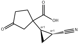 Cyclopentanecarboxylic acid, 1-[(1R,2R)-2-cyanocyclopropyl]-3-oxo-, rel- (9CI) Struktur