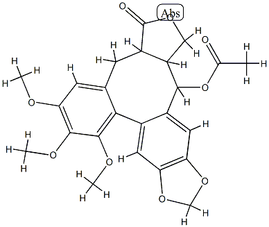 Benzo(3,4)furo(3',4':6,7)cycloocta(1,2-F)(1,3)benzodioxol-3(1H)-one, 14-(acetyloxy)-3A,4,14,14A-tetrahydro-6,7,8-trimethoxy-, stereoisomer Struktur