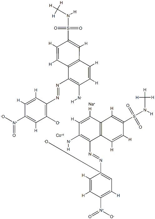 Cobaltate(1-), bis[6-amino-5-[(2-hydroxy- 4-nitrophenyl)azo]-N-methyl-2-naphthalenesulfonamidato (2-)]-, sodium Struktur