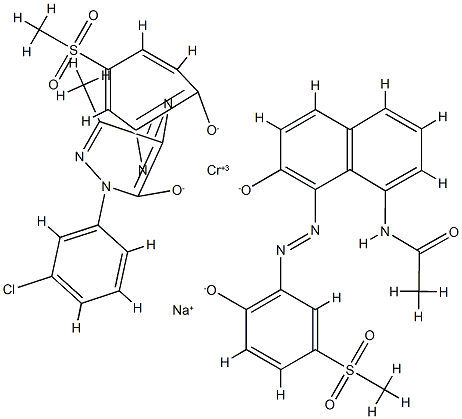 Chromate(1-), [2-(3-chlorophenyl)-2,4-dihydro- 4-[[2-hydroxy-5-(methylsulfonyl)phenyl]azo ]-5-methyl-3H-pyrazol-3-onato(2-)][N-[7-hydroxy-8 -[[2-hydroxy-5-(methylsulfonyl)phenyl]azo]-1-naphthalen yl]acetamidato(2-)]-, sodium Struktur