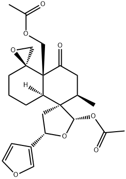 (2S,3R,5S,5'R)-2-Acetoxy-4'aα-acetoxymethyl-5-(3-furyl)-2',3',4,5,6',7',8',8'aβ-octahydro-2'α-methyldispiro[furan-3(2H),1'(5'H)-naphthalene-5',2''-oxiran]-4'(4'aH)-one Struktur