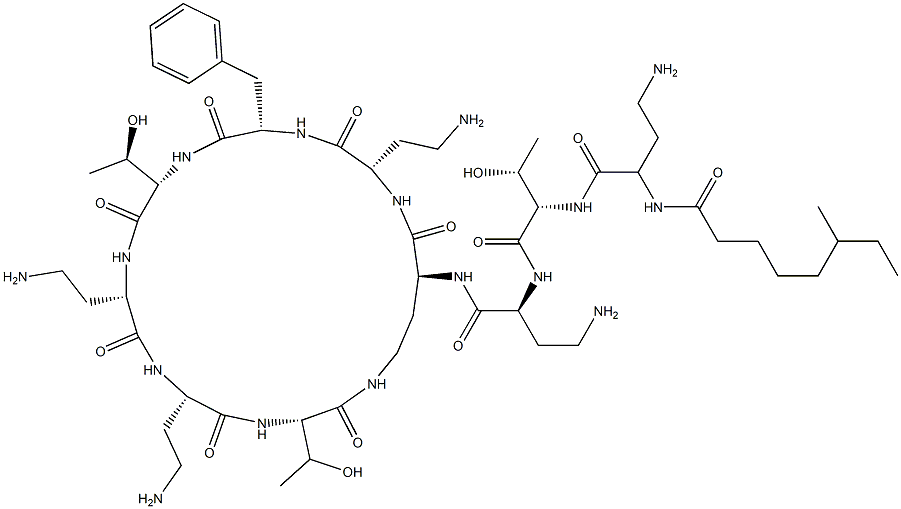 (-)-N2-(6-Methyloctanoyl-L-A2bu-L-Thr-L-A2bu-)cyclo(L-A2bu*-L-A2bu-L-Phe-L-Thr-L-A2bu-L-A2bu-L-Thr-) Struktur