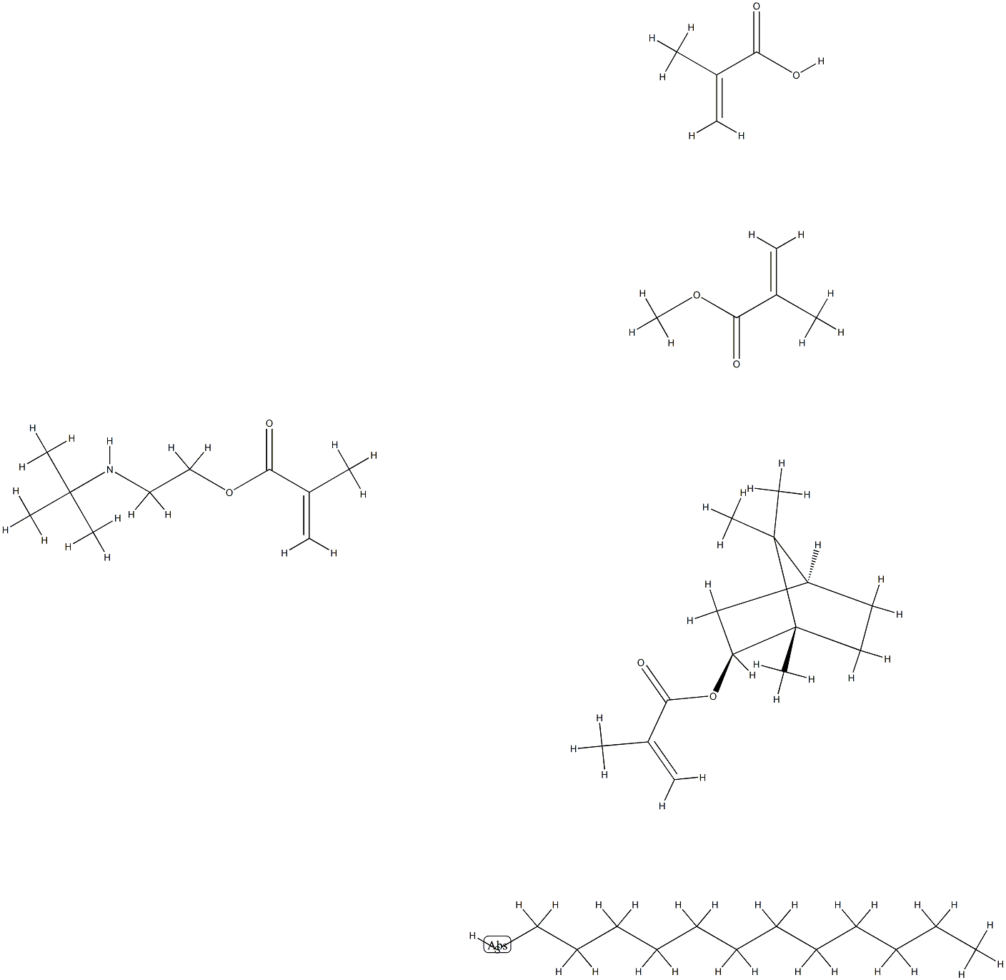 2-Propenoic acid, 2-methyl-, telomer with 2-[(1,1-dimethylethyl)amino]ethyl 2-methyl-2-propenoate, 1-dodecanethiol, methyl 2-methyl-2-propenoate and exo-1,7,7-trimethylbicyclo[2.2.1]hept-2-yl 2-methyl-2-propenoate Struktur