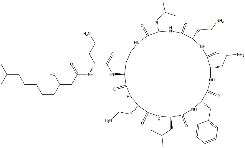 N2-[N2-(3-Hydroxy-9-methyl-1-oxodecyl)-D-DAB-]cyclo[L-DAB*-L-DAB-D-Leu-L-Phe-L-DAB-L-DAB-L-Leu-] Struktur