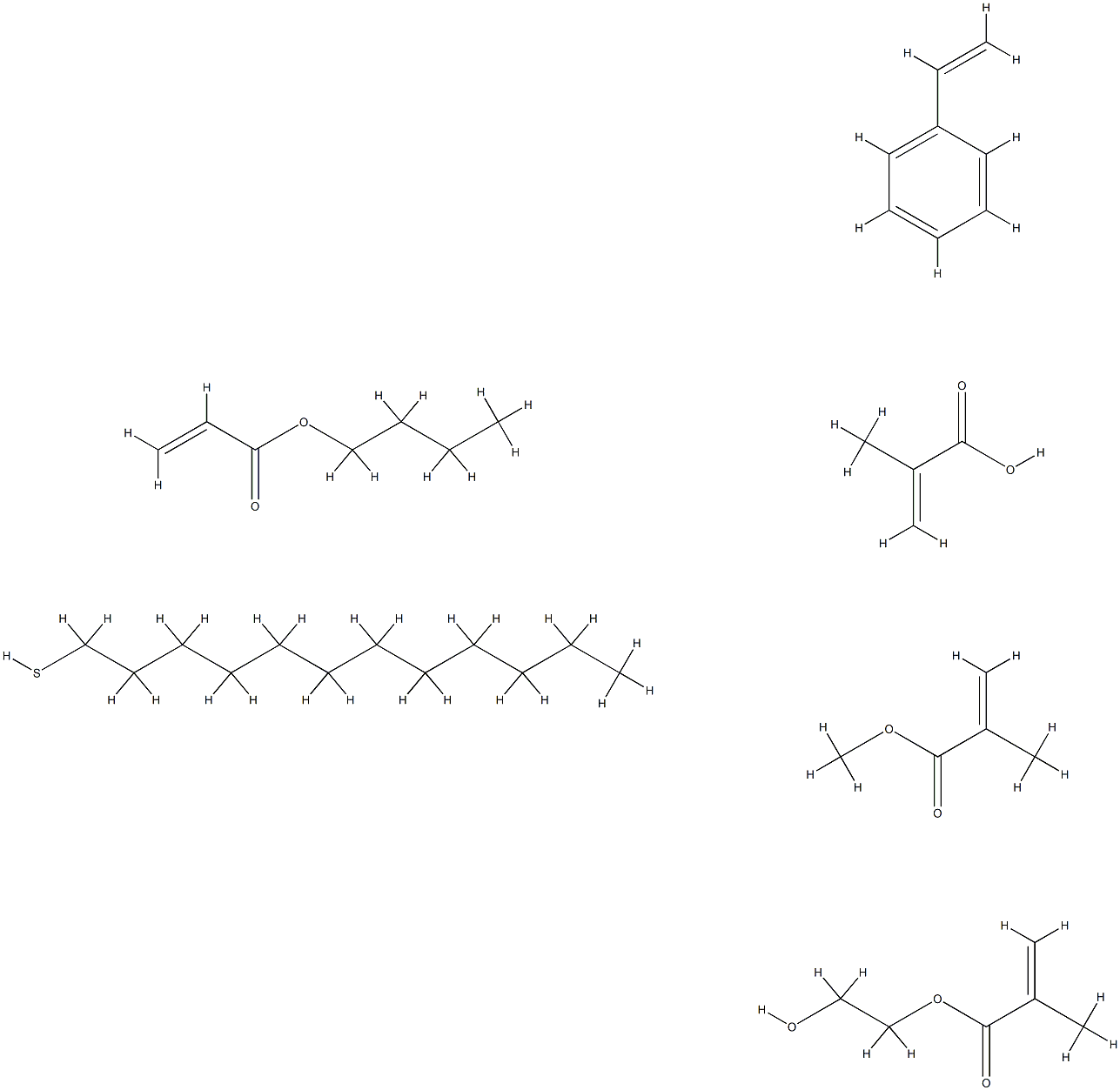 2-Propenoic acid, 2-methyl-, telomer with butyl 2-propenoate, 1-dodecanethiol, ethenylbenzene, 2-hydroxyethyl 2-methyl-2-propenoate and methyl 2-methyl-2-propenoate Struktur