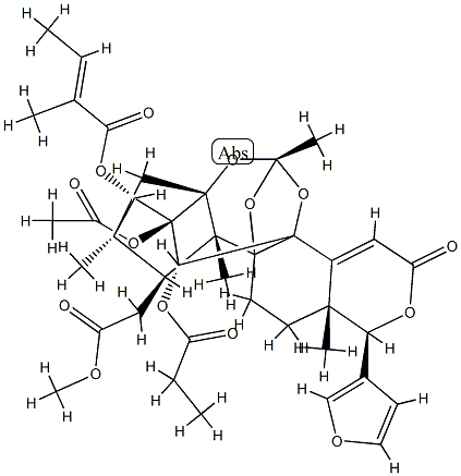 14,15-Didehydrophragmalin 2-acetate 3-[(E)-2-methyl-2-butenoate]30-propanoate Struktur