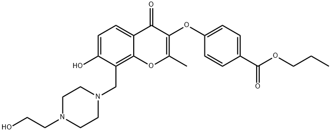 propyl 4-[(7-hydroxy-8-{[4-(2-hydroxyethyl)-1-piperazinyl]methyl}-2-methyl-4-oxo-4H-chromen-3-yl)oxy]benzoate Struktur