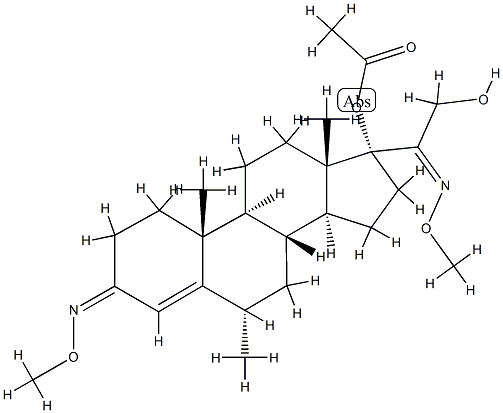 17-Acetoxy-21-hydroxy-6α-methylpregn-4-ene-3,20-dione bis(O-methyl oxime) Struktur