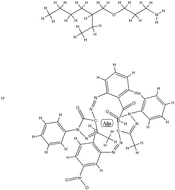 Chromate(1-), [2,4-dihydro-4-[(2-hydroxy- 5-nitrophenyl)azo]-5-methyl-2-phenyl-3H-pyrazol -3-onato(2-)][2-[(4,5-dihydro-3-methyl-5-oxo-1-pheny l-1H-pyrazol-4-yl)azo]benzoato(2-)]-, hydrogen, compd. with 3-[(2-ethylhexyl)oxy]-1-propanamine (1:1) Struktur